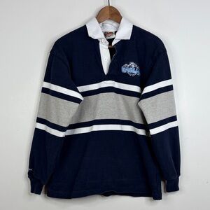 Barbarian Rugby Shirt Mens Medium Navy Blue White Gray Eagles Long Sleeve Polo